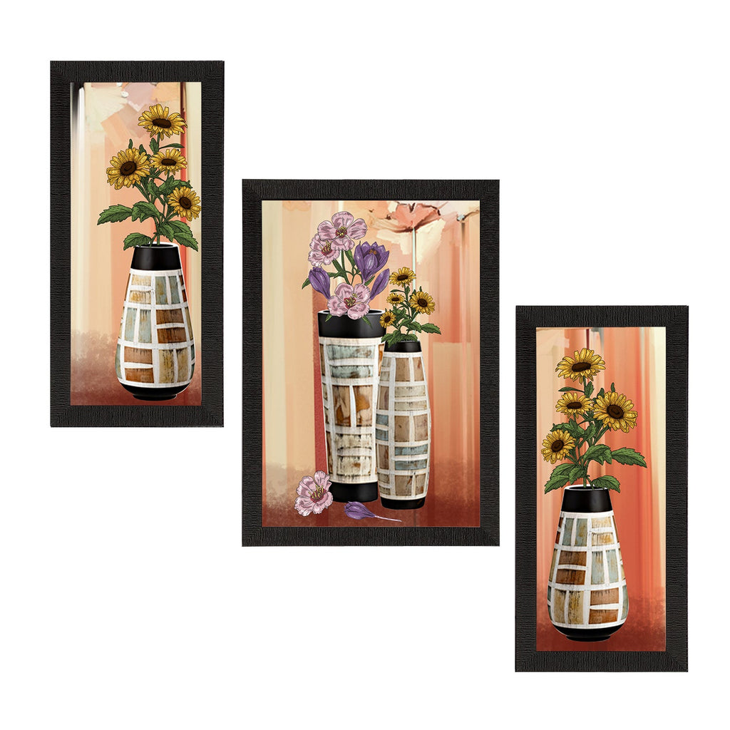 Set of 3 Botanical and Floral Satin Matt Textured UV Art Painting Kafalo