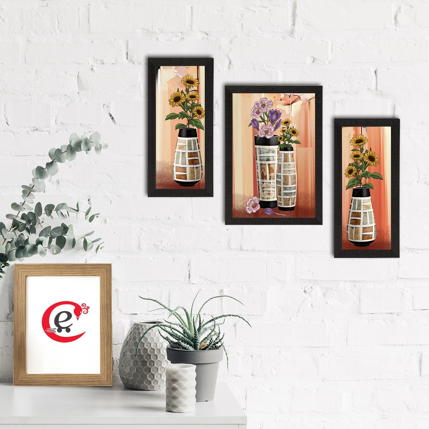 Set of 3 Botanical and Floral Satin Matt Textured UV Art Painting Kafalo