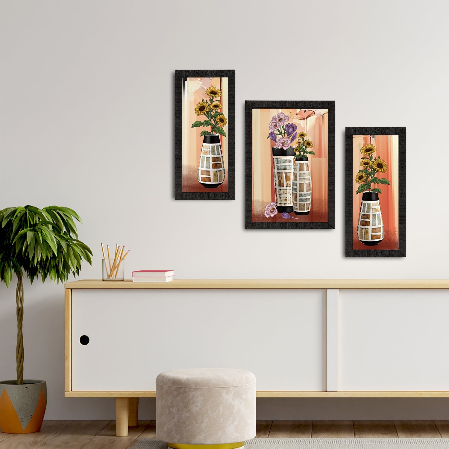 Set of 3 Botanical and Floral Satin Matt Textured UV Art Painting Kafalo