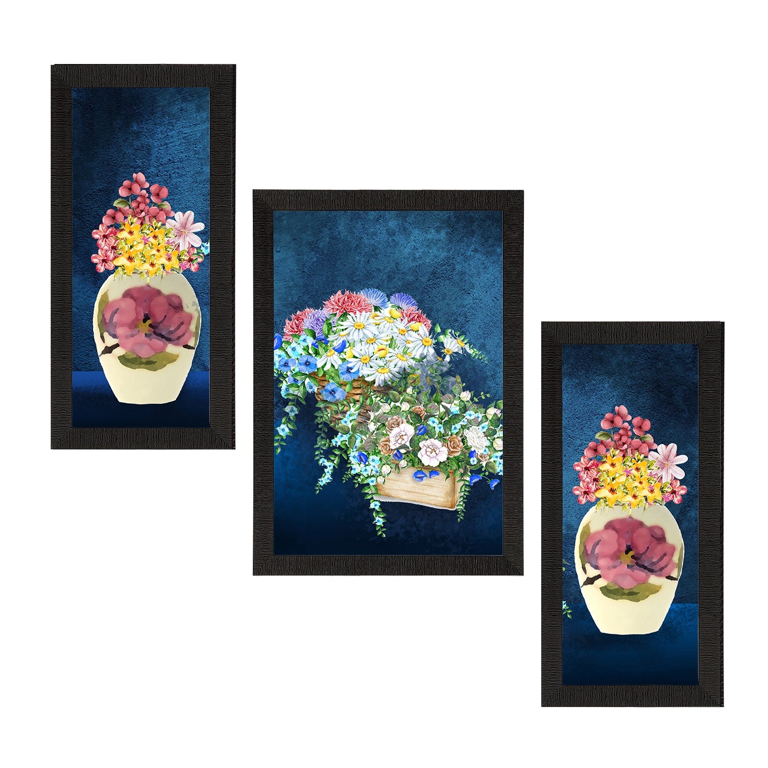 Set of 3 Botanical and Floral Satin Matt Textured UV Art Painting Kafalo