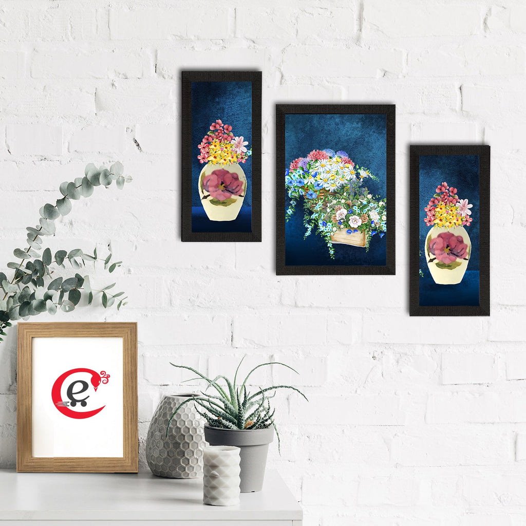 Set of 3 Botanical and Floral Satin Matt Textured UV Art Painting Kafalo