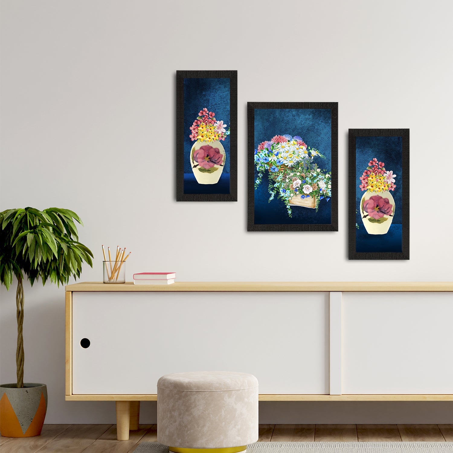 Set of 3 Botanical and Floral Satin Matt Textured UV Art Painting Kafalo