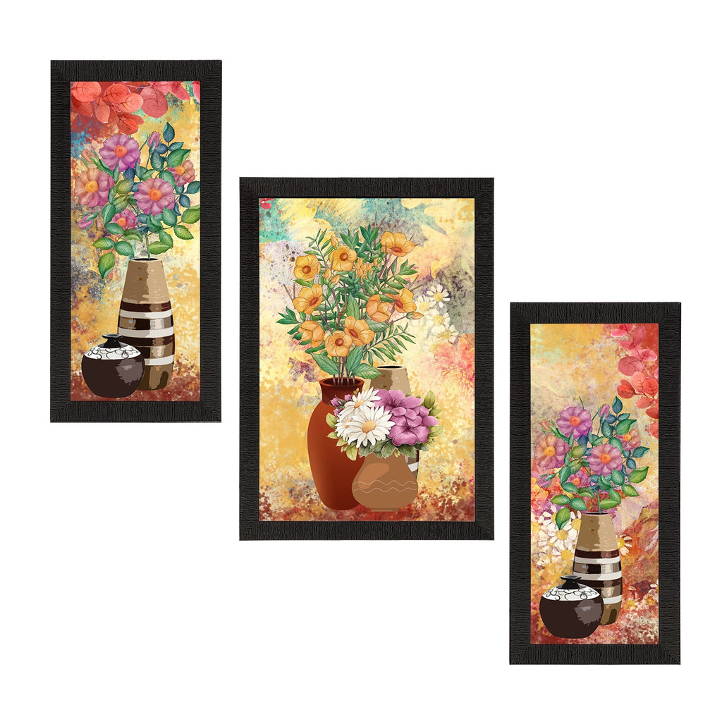 Set of 3 Botanical and Floral Satin Matt Textured UV Art Painting Kafalo