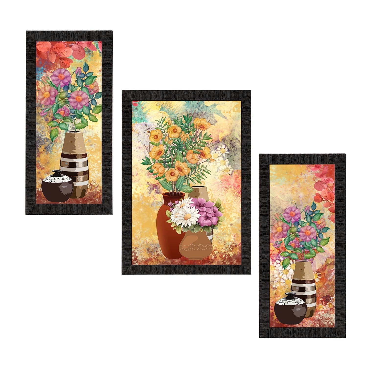 Set of 3 Botanical and Floral Satin Matt Textured UV Art Painting Kafalo