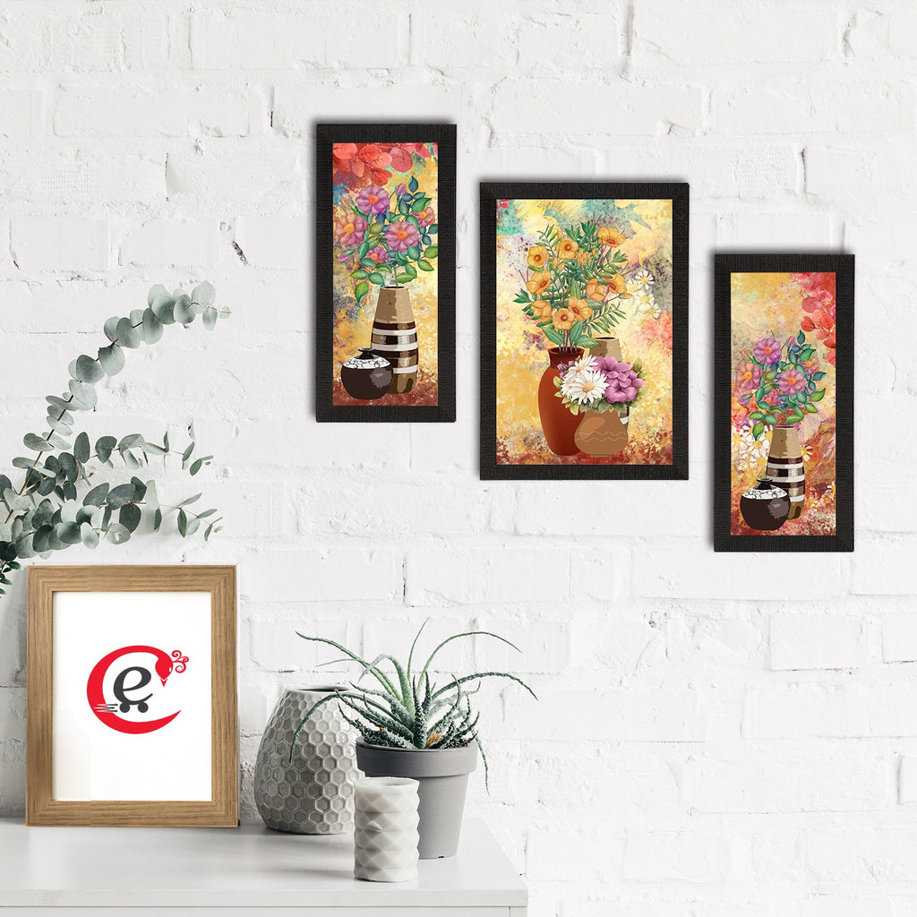 Set of 3 Botanical and Floral Satin Matt Textured UV Art Painting Kafalo