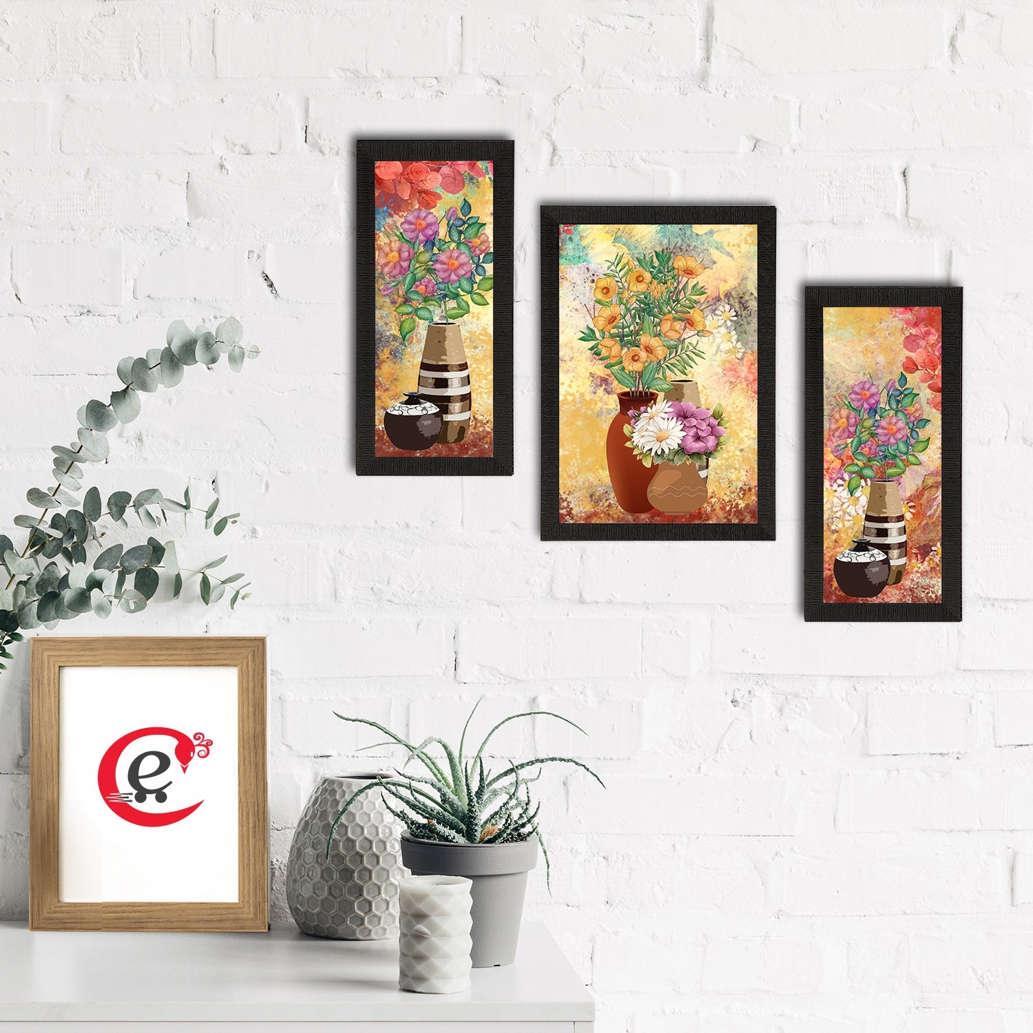 Set of 3 Botanical and Floral Satin Matt Textured UV Art Painting Kafalo