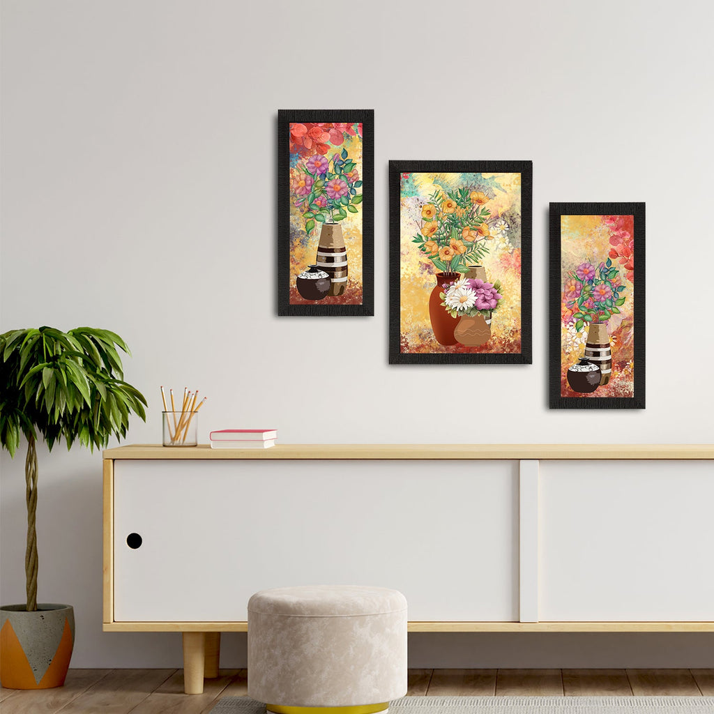 Set of 3 Botanical and Floral Satin Matt Textured UV Art Painting Kafalo