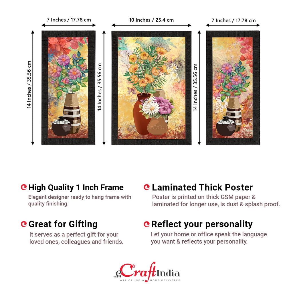 Set of 3 Botanical and Floral Satin Matt Textured UV Art Painting Kafalo