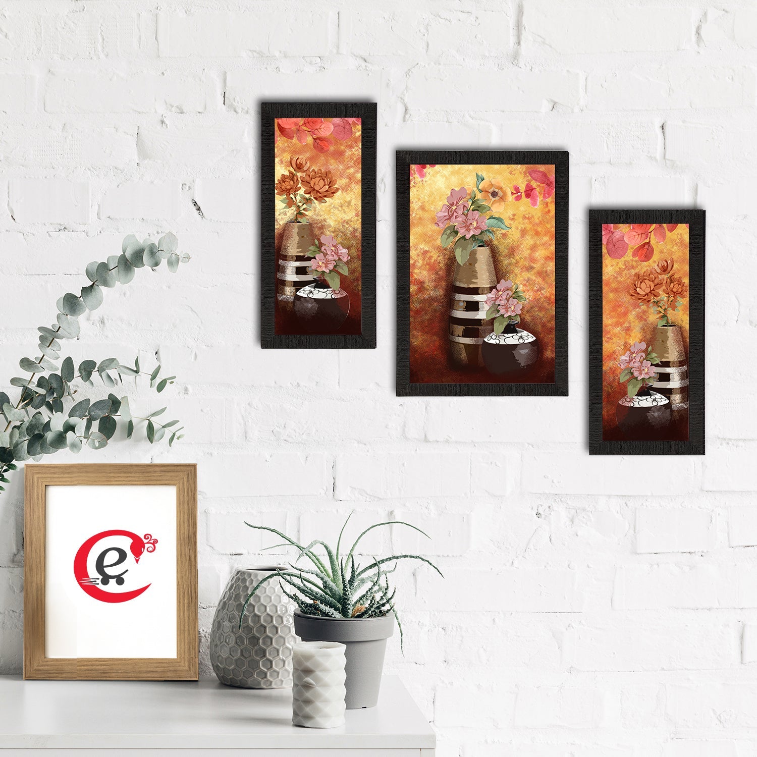 Set of 3 Botanical and Floral Satin Matt Textured UV Art Painting Kafalo
