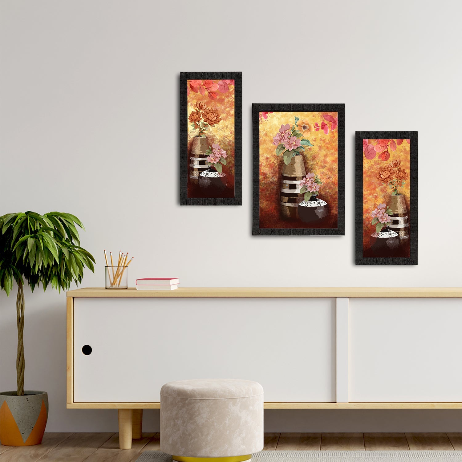 Set of 3 Botanical and Floral Satin Matt Textured UV Art Painting Kafalo