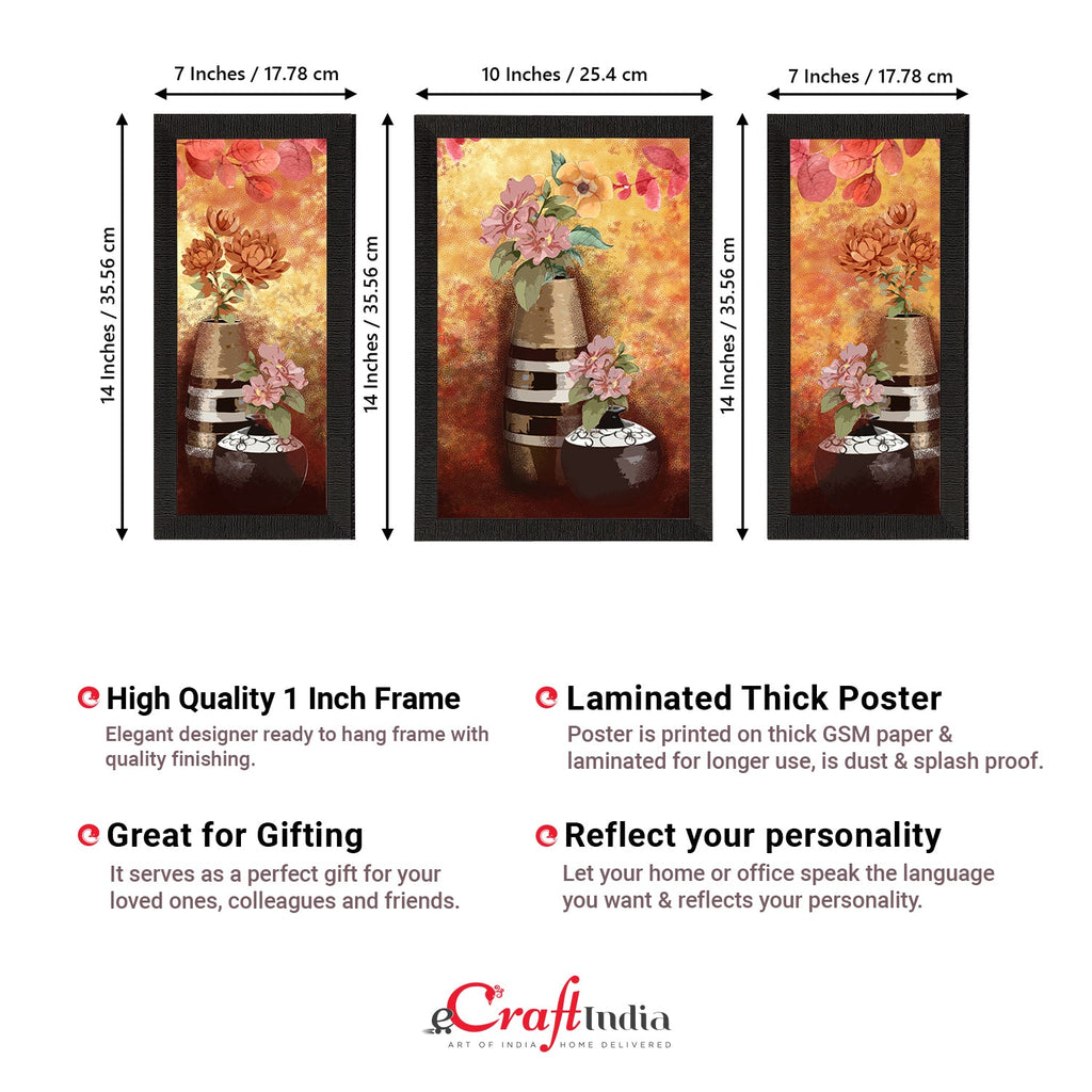 Set of 3 Botanical and Floral Satin Matt Textured UV Art Painting Kafalo