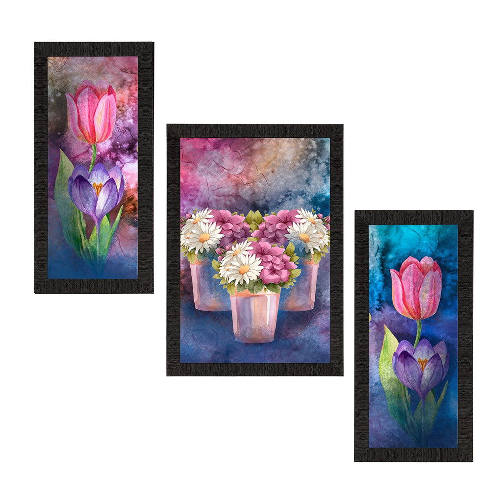 Set of 3 Botanical and Floral Satin Matt Textured UV Art Painting Kafalo