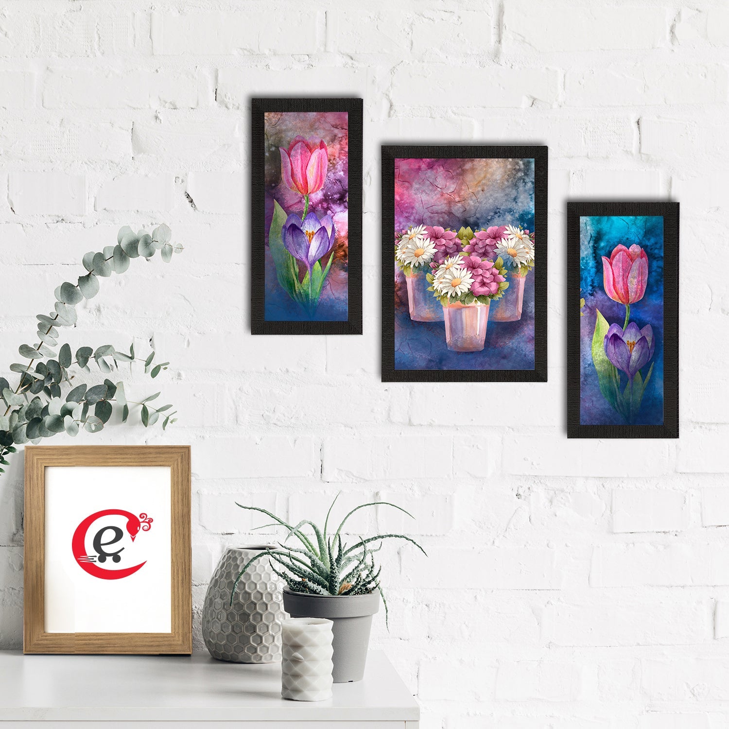 Set of 3 Botanical and Floral Satin Matt Textured UV Art Painting Kafalo