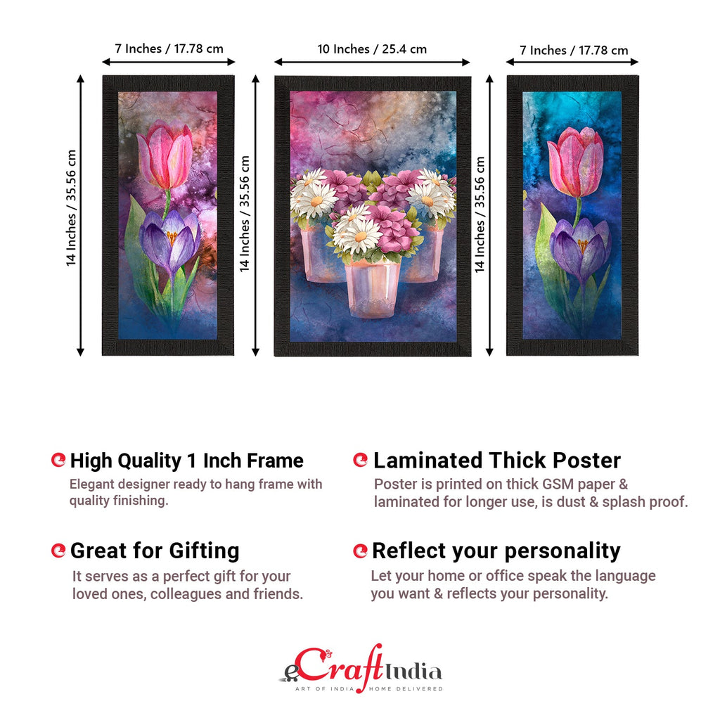 Set of 3 Botanical and Floral Satin Matt Textured UV Art Painting Kafalo