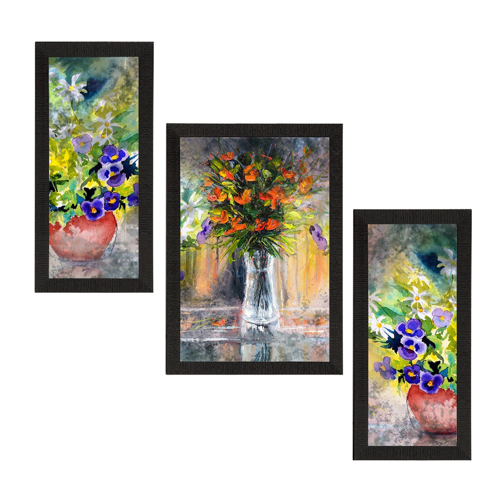 Set of 3 Botanical and Floral Satin Matt Textured UV Art Painting Kafalo