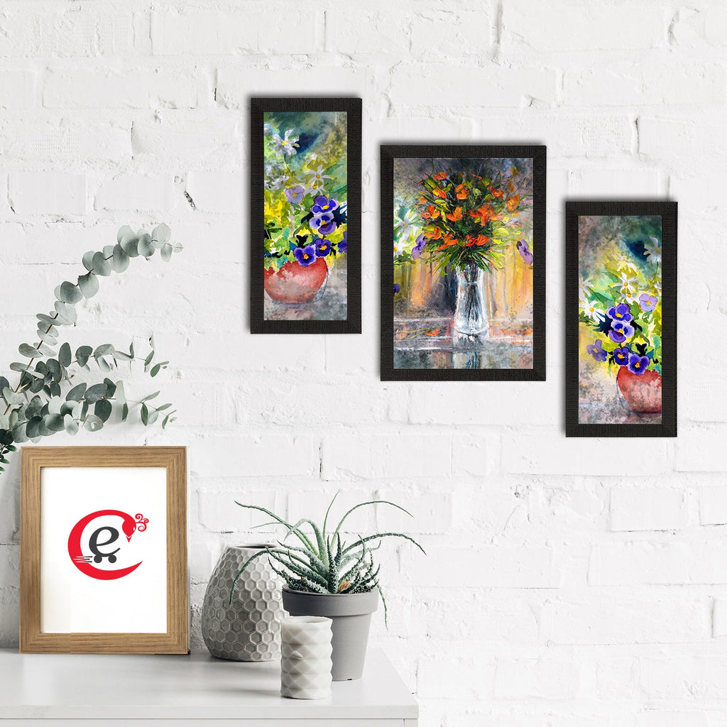 Set of 3 Botanical and Floral Satin Matt Textured UV Art Painting Kafalo