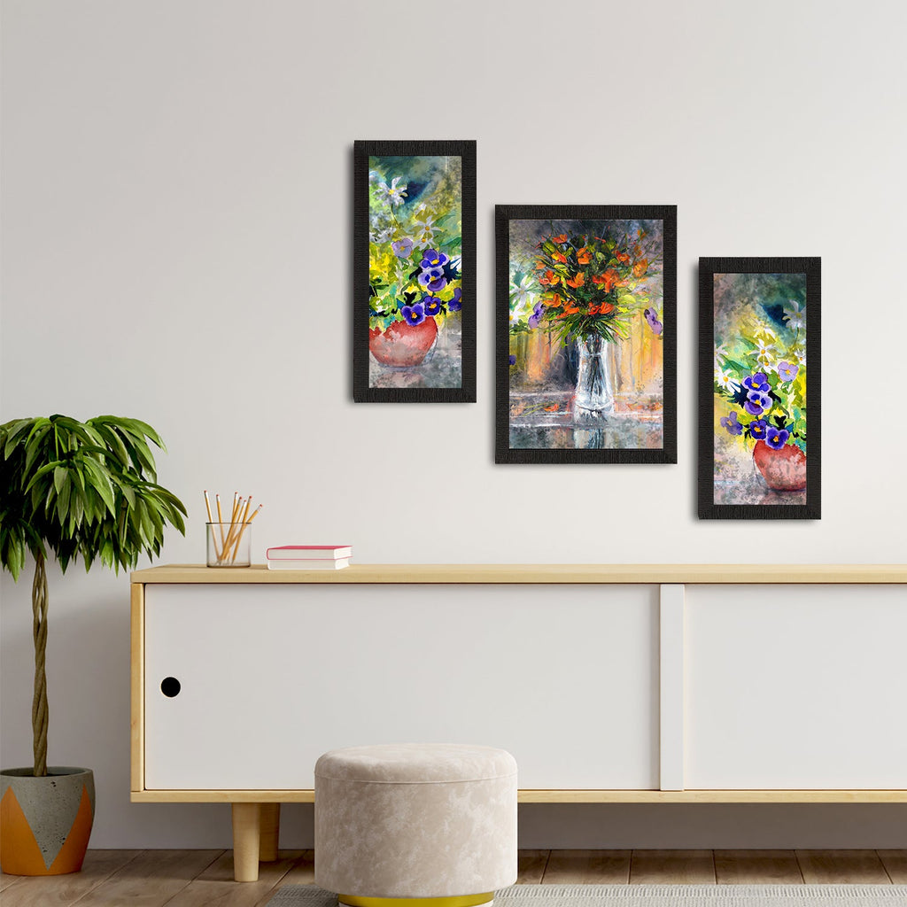 Set of 3 Botanical and Floral Satin Matt Textured UV Art Painting Kafalo