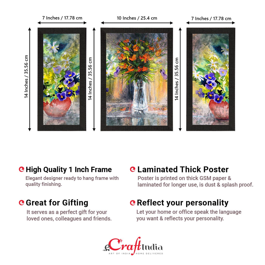 Set of 3 Botanical and Floral Satin Matt Textured UV Art Painting Kafalo