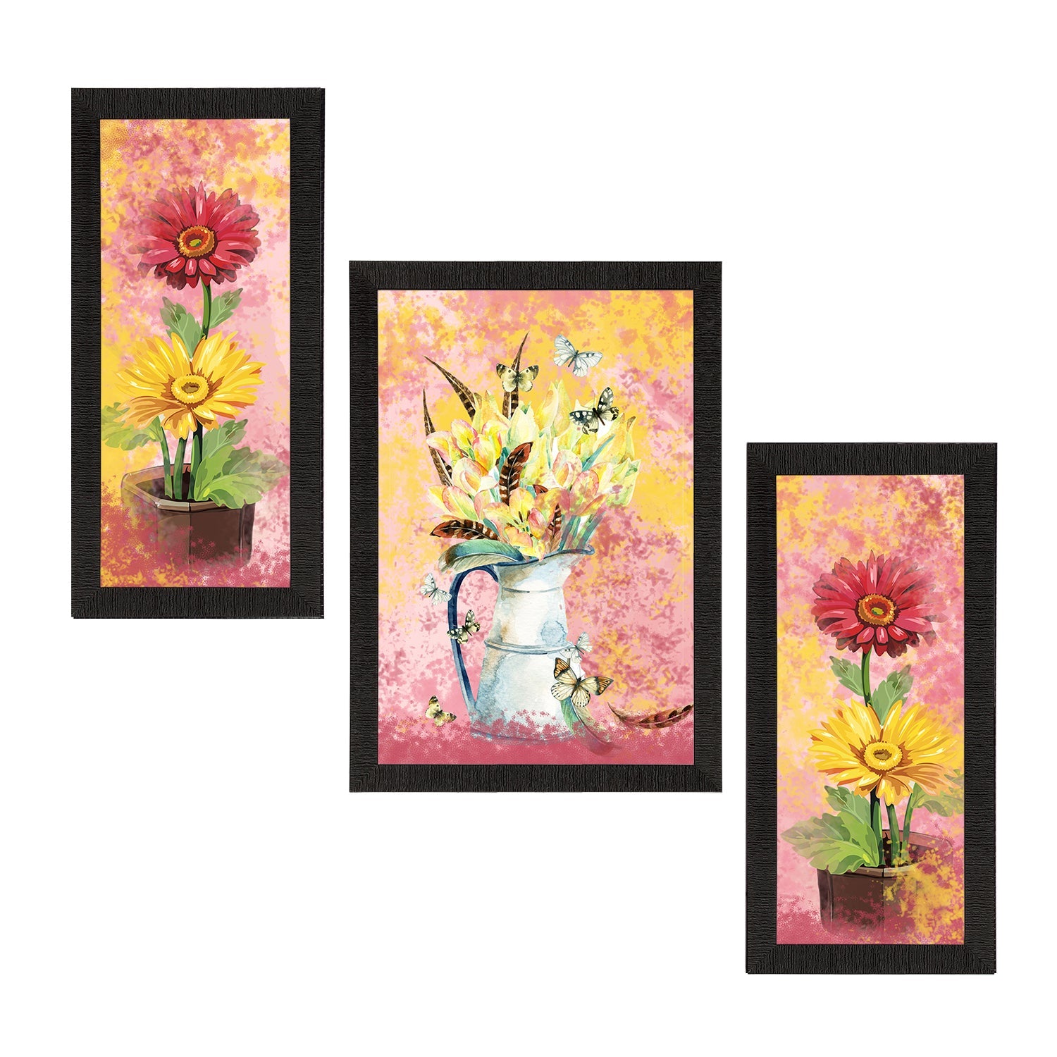 Set of 3 Botanical and Floral Satin Matt Textured UV Art Painting Kafalo