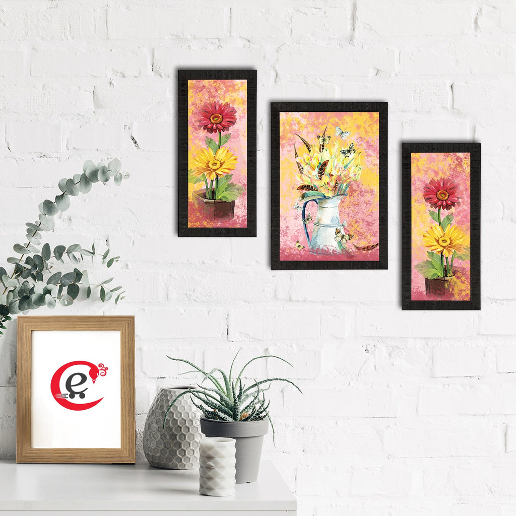 Set of 3 Botanical and Floral Satin Matt Textured UV Art Painting Kafalo