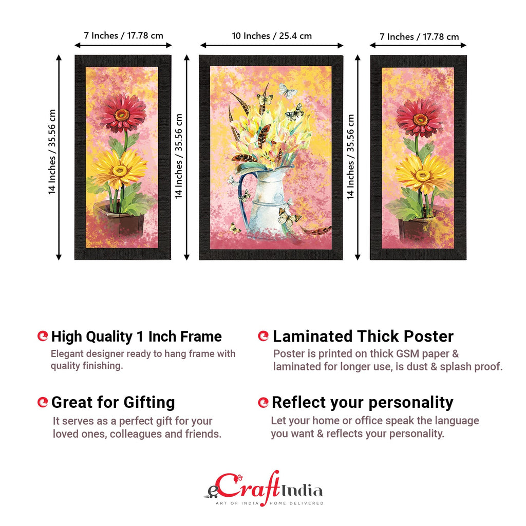 Set of 3 Botanical and Floral Satin Matt Textured UV Art Painting Kafalo