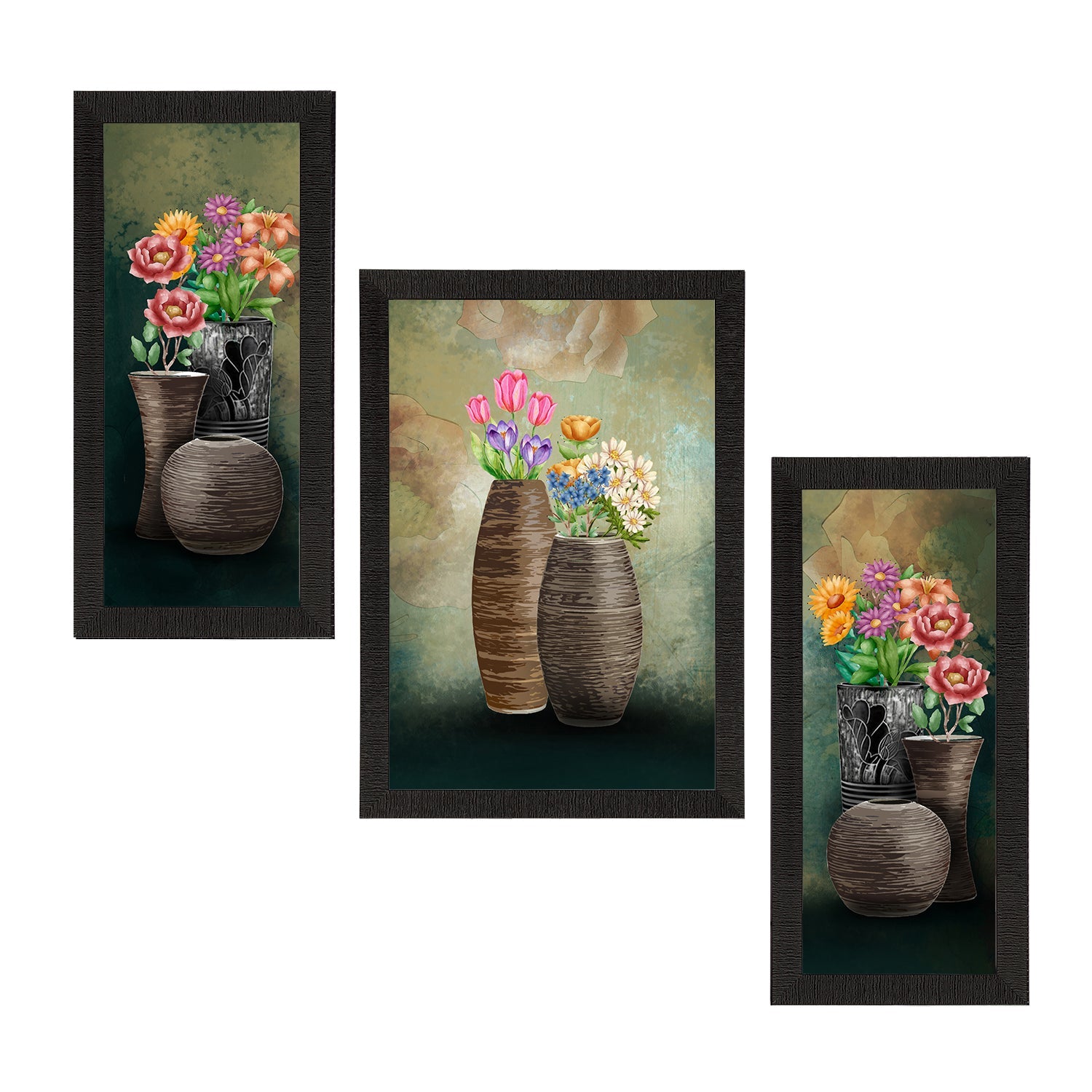 Set of 3 Botanical and Floral Satin Matt Textured UV Art Painting Kafalo