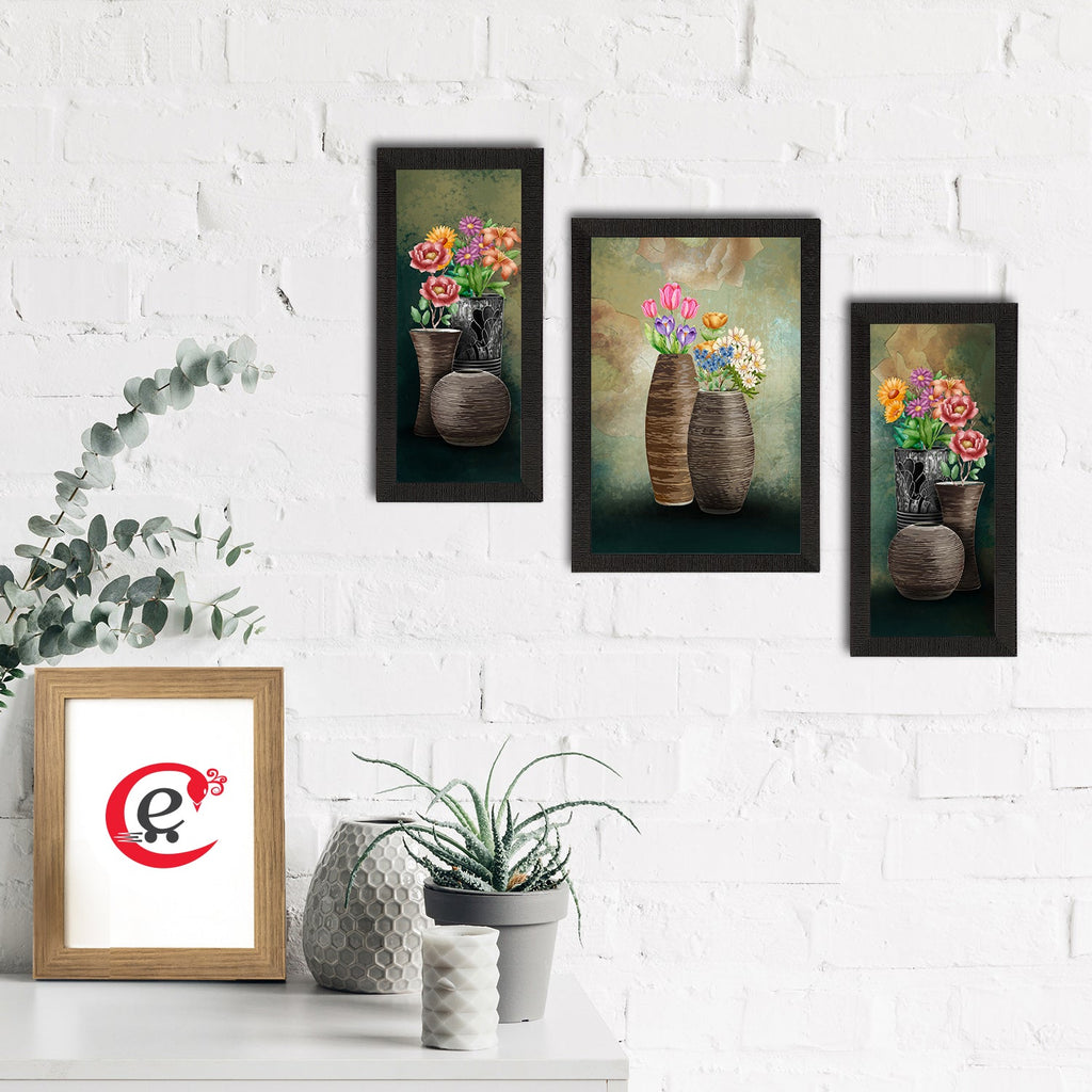 Set of 3 Botanical and Floral Satin Matt Textured UV Art Painting Kafalo
