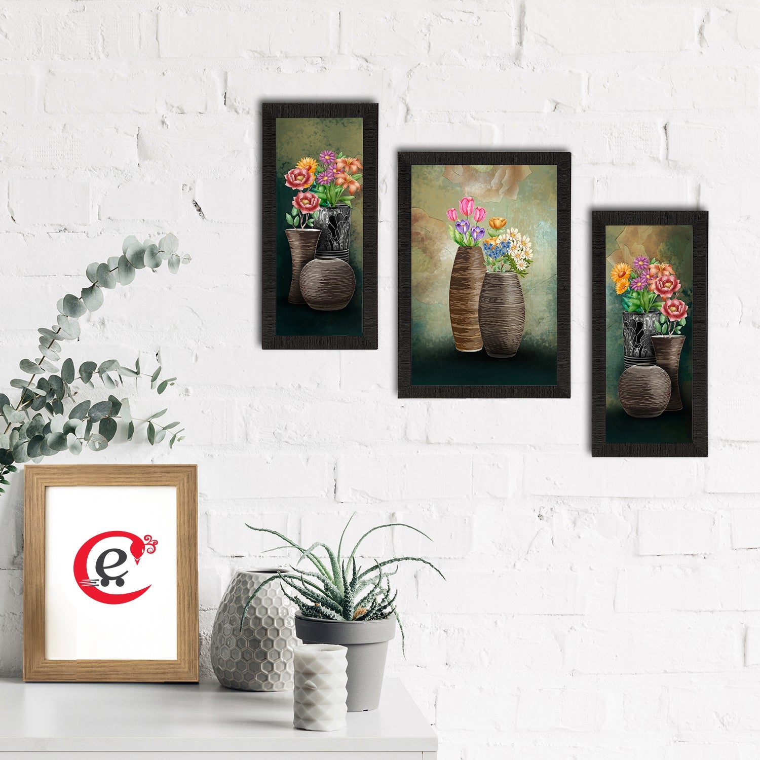 Set of 3 Botanical and Floral Satin Matt Textured UV Art Painting Kafalo