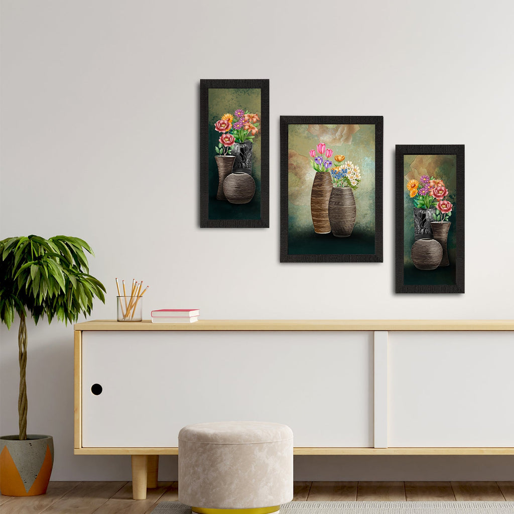 Set of 3 Botanical and Floral Satin Matt Textured UV Art Painting Kafalo