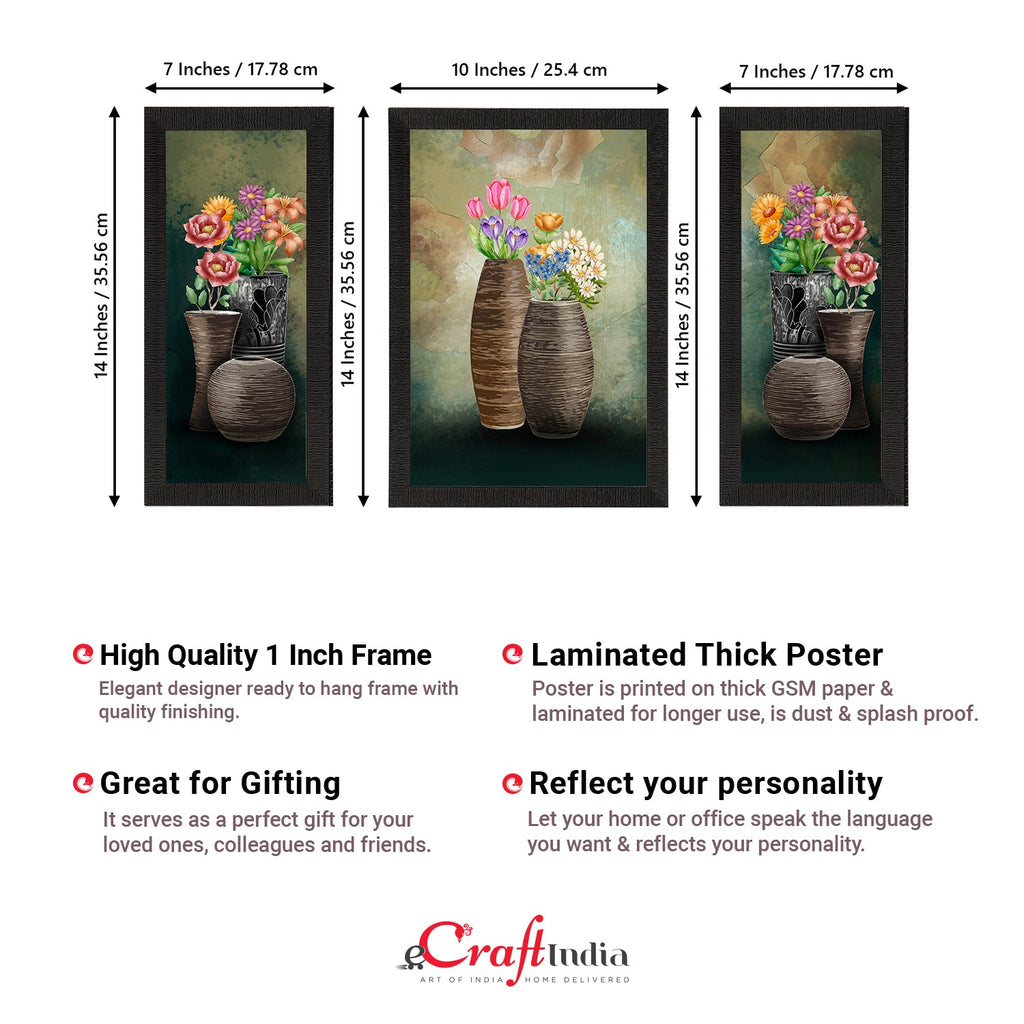 Set of 3 Botanical and Floral Satin Matt Textured UV Art Painting Kafalo