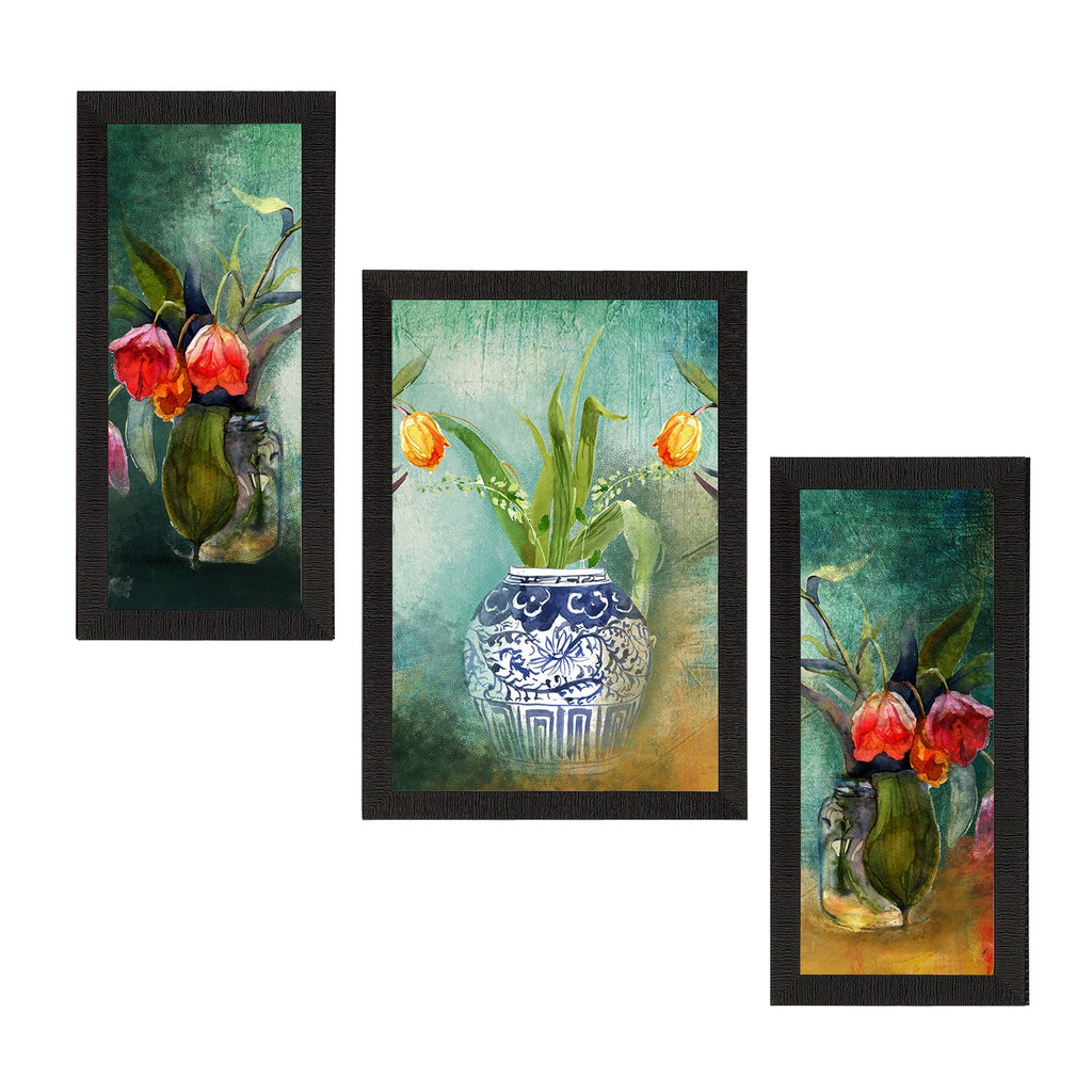 Set of 3 Botanical and Floral Satin Matt Textured UV Art Painting Kafalo