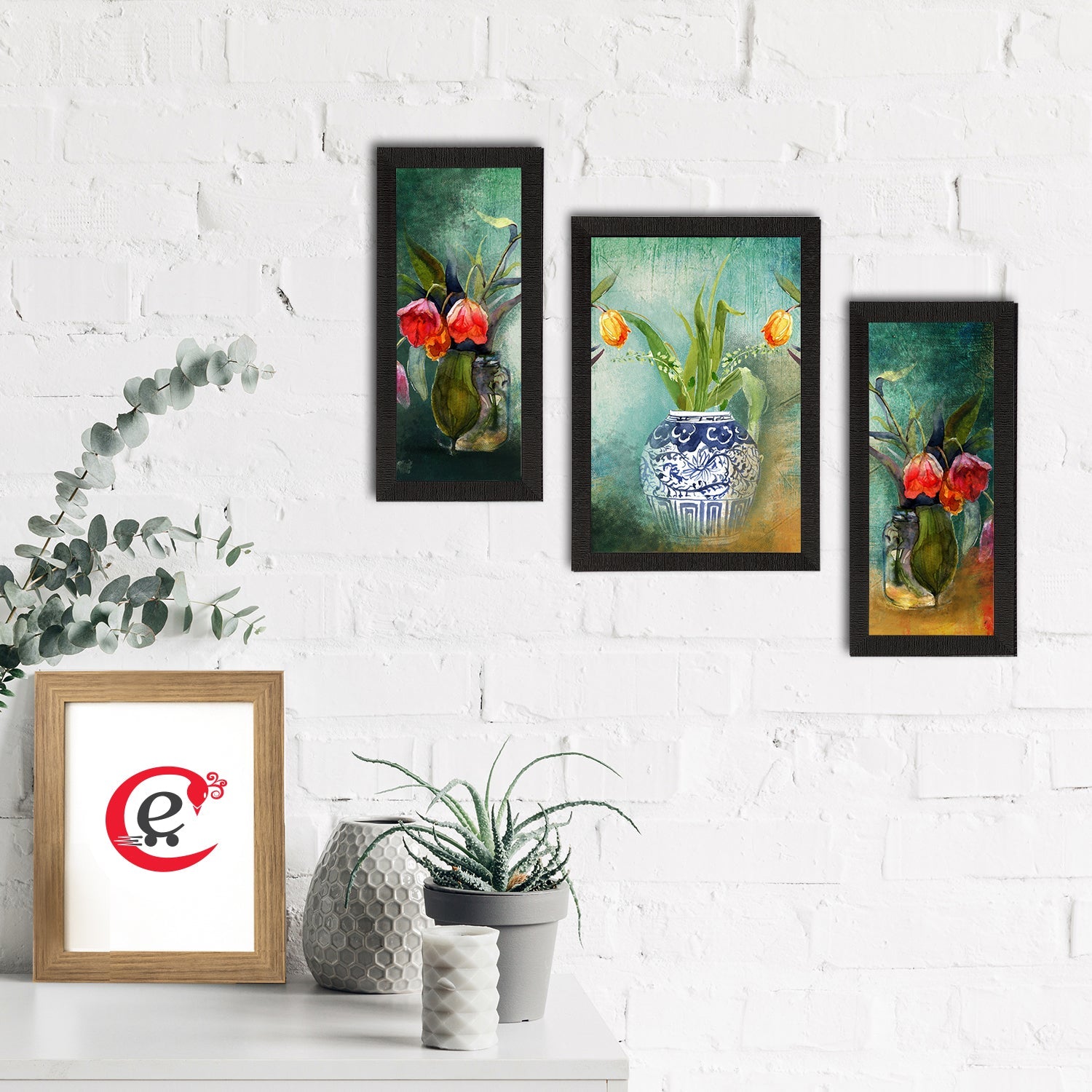 Set of 3 Botanical and Floral Satin Matt Textured UV Art Painting Kafalo