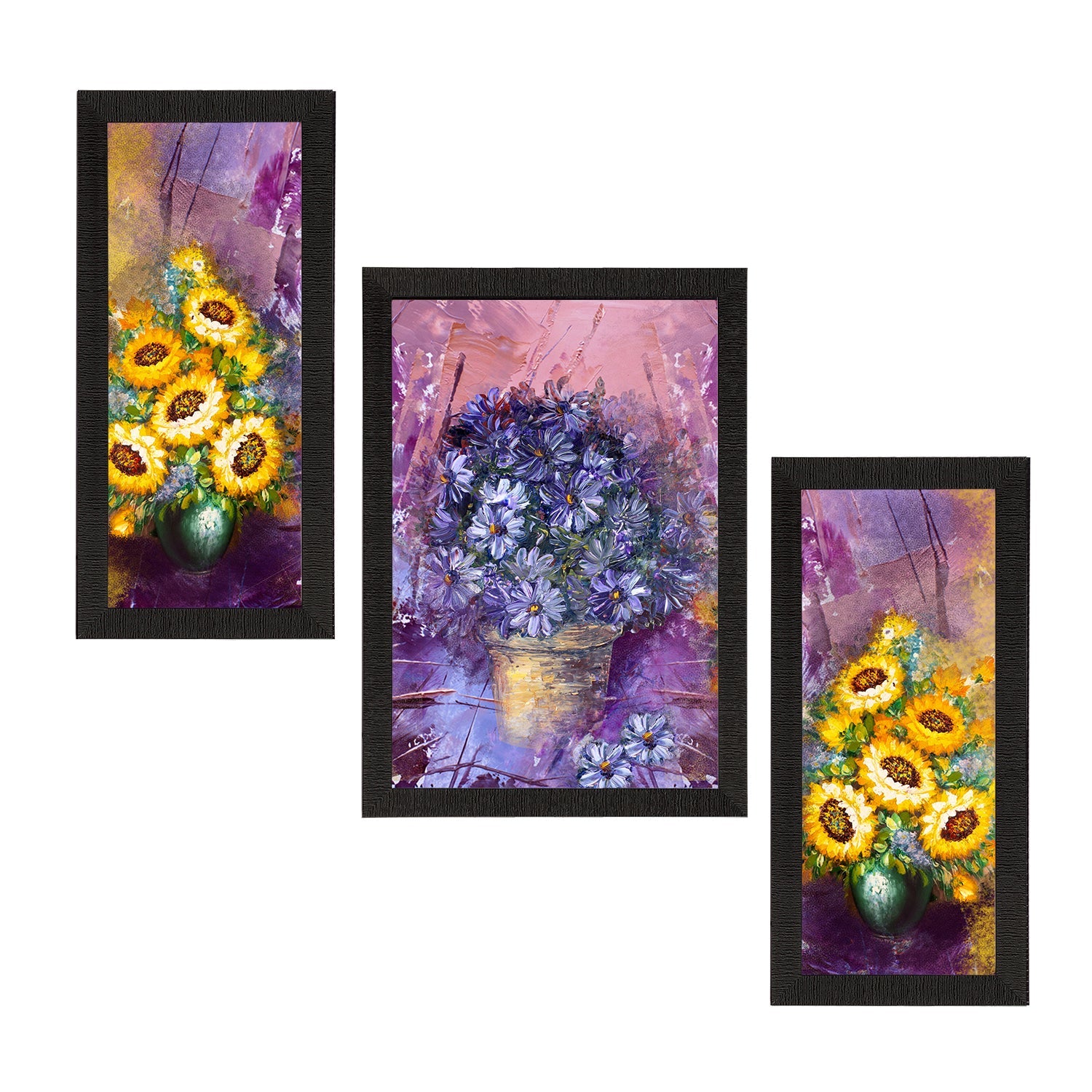 Set of 3 Botanical and Floral Satin Matt Textured UV Art Painting Kafalo