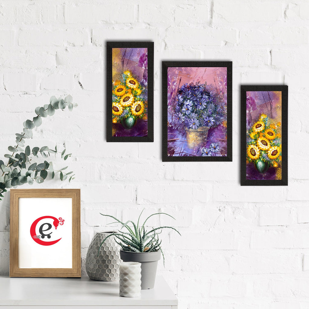 Set of 3 Botanical and Floral Satin Matt Textured UV Art Painting Kafalo