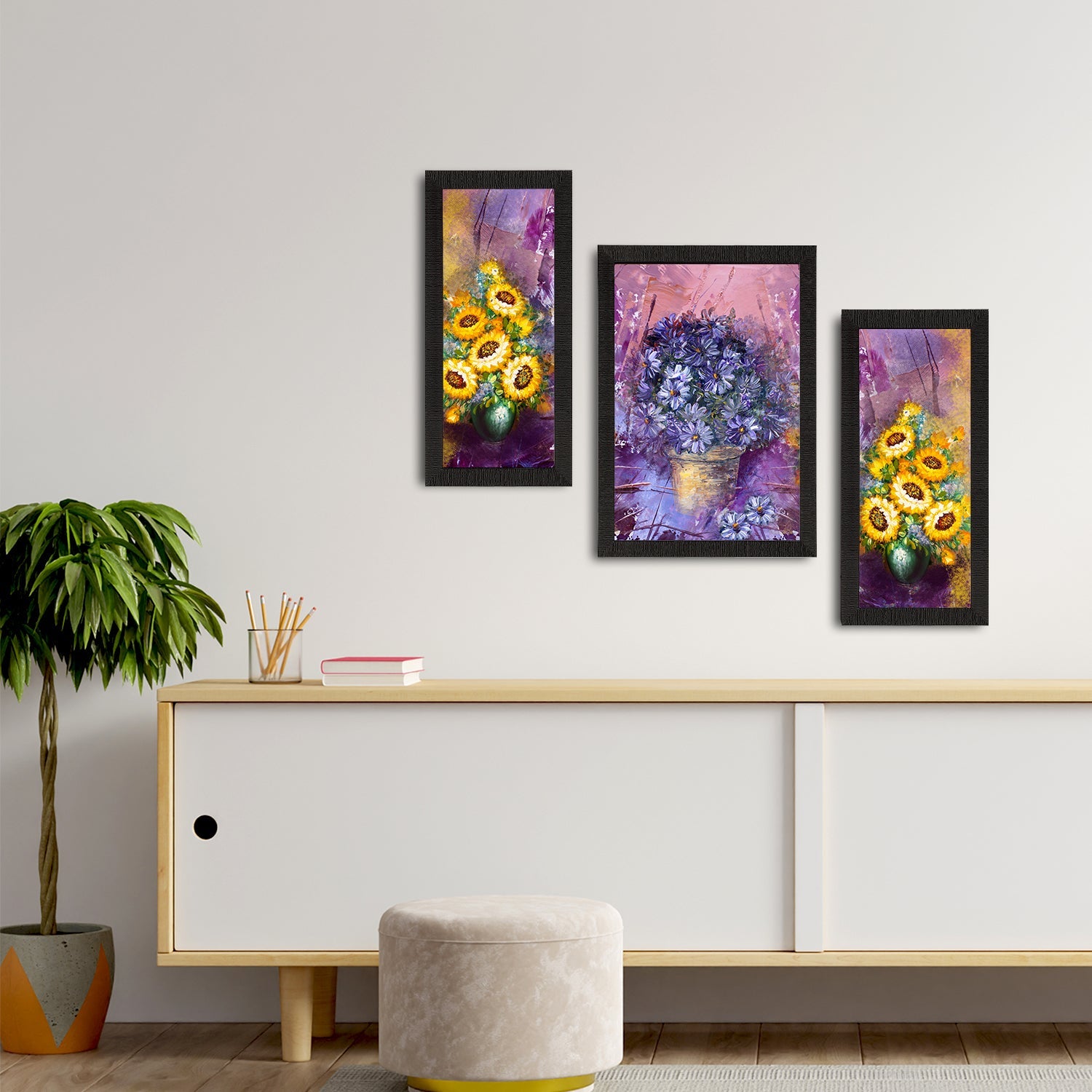 Set of 3 Botanical and Floral Satin Matt Textured UV Art Painting Kafalo