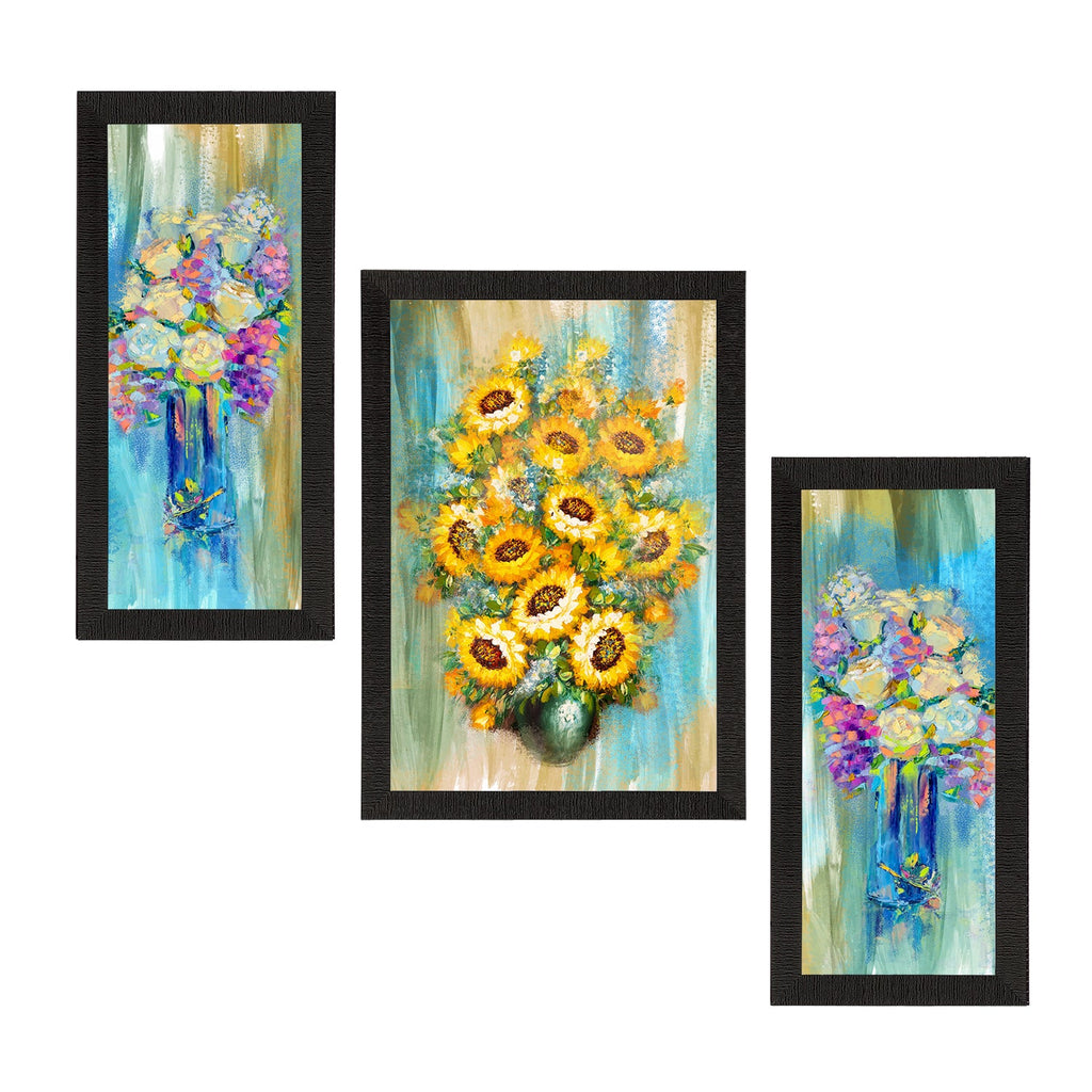 Set of 3 Botanical and Floral Satin Matt Textured UV Art Painting Kafalo