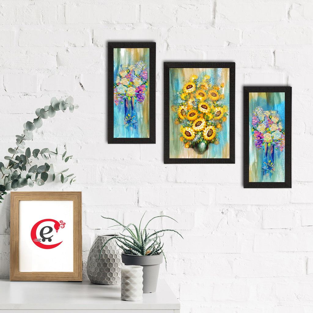 Set of 3 Botanical and Floral Satin Matt Textured UV Art Painting Kafalo
