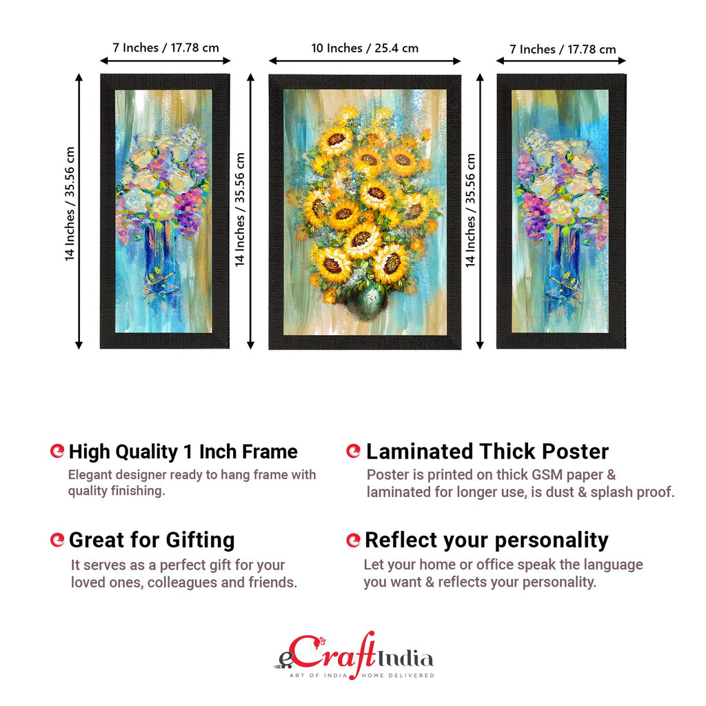 Set of 3 Botanical and Floral Satin Matt Textured UV Art Painting Kafalo