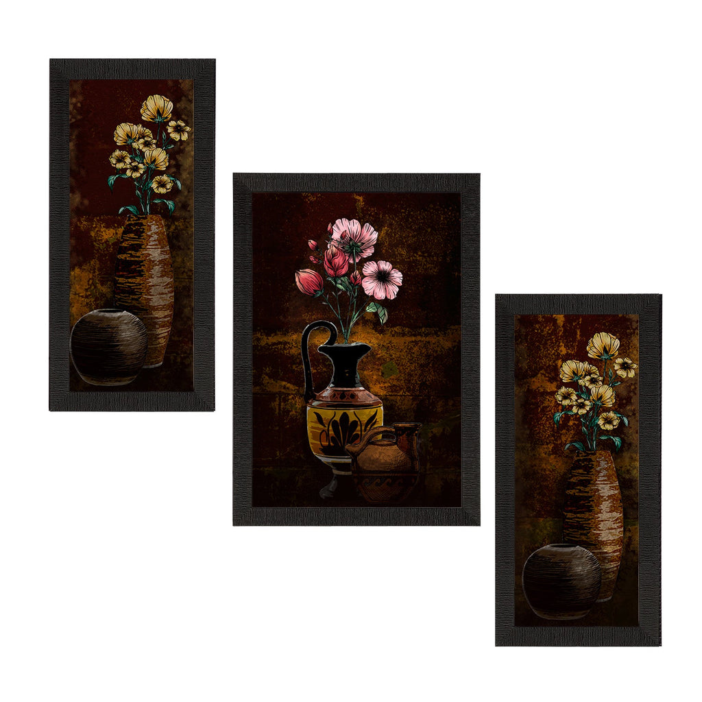 Set of 3 Botanical and Floral Satin Matt Textured UV Art Painting Kafalo