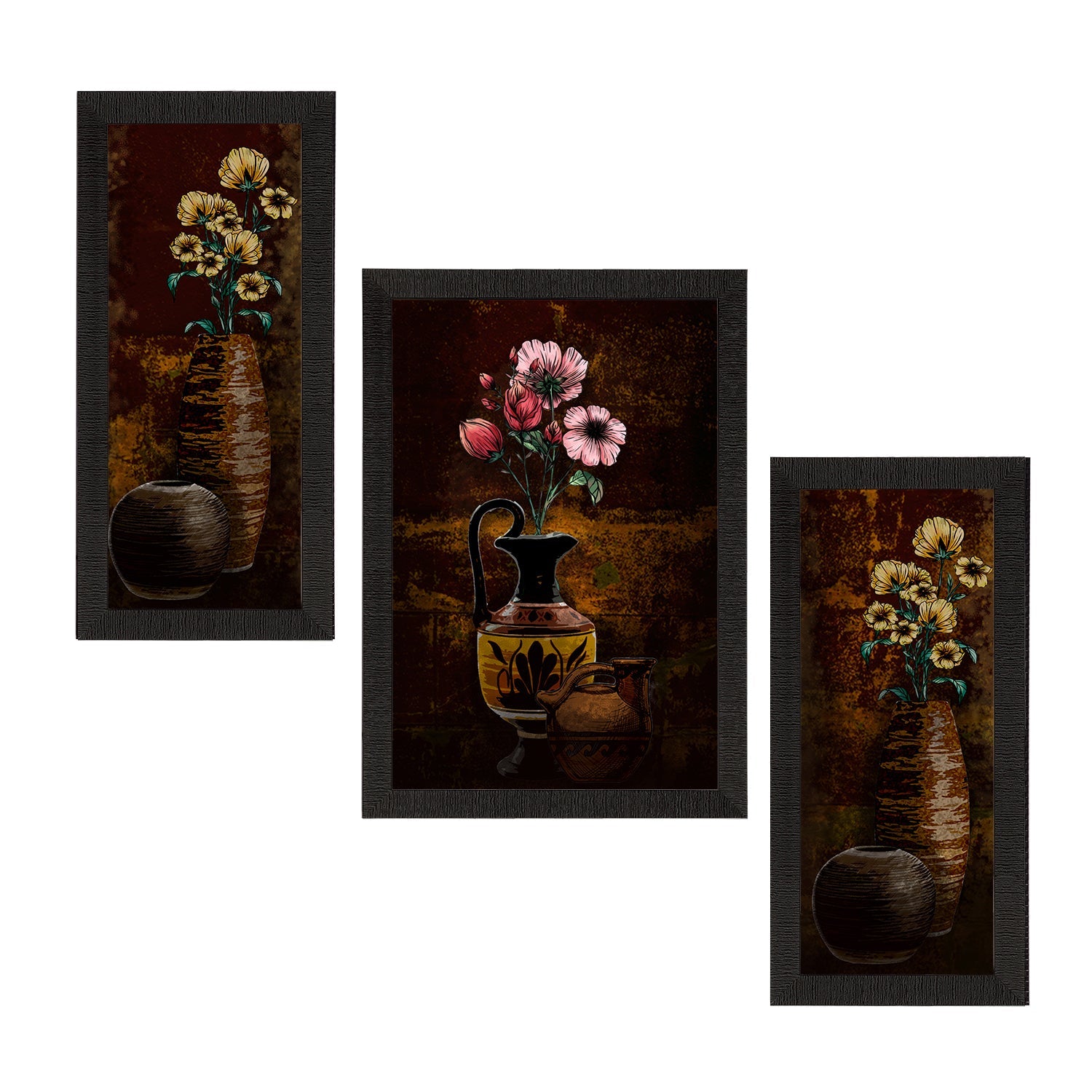 Set of 3 Botanical and Floral Satin Matt Textured UV Art Painting Kafalo