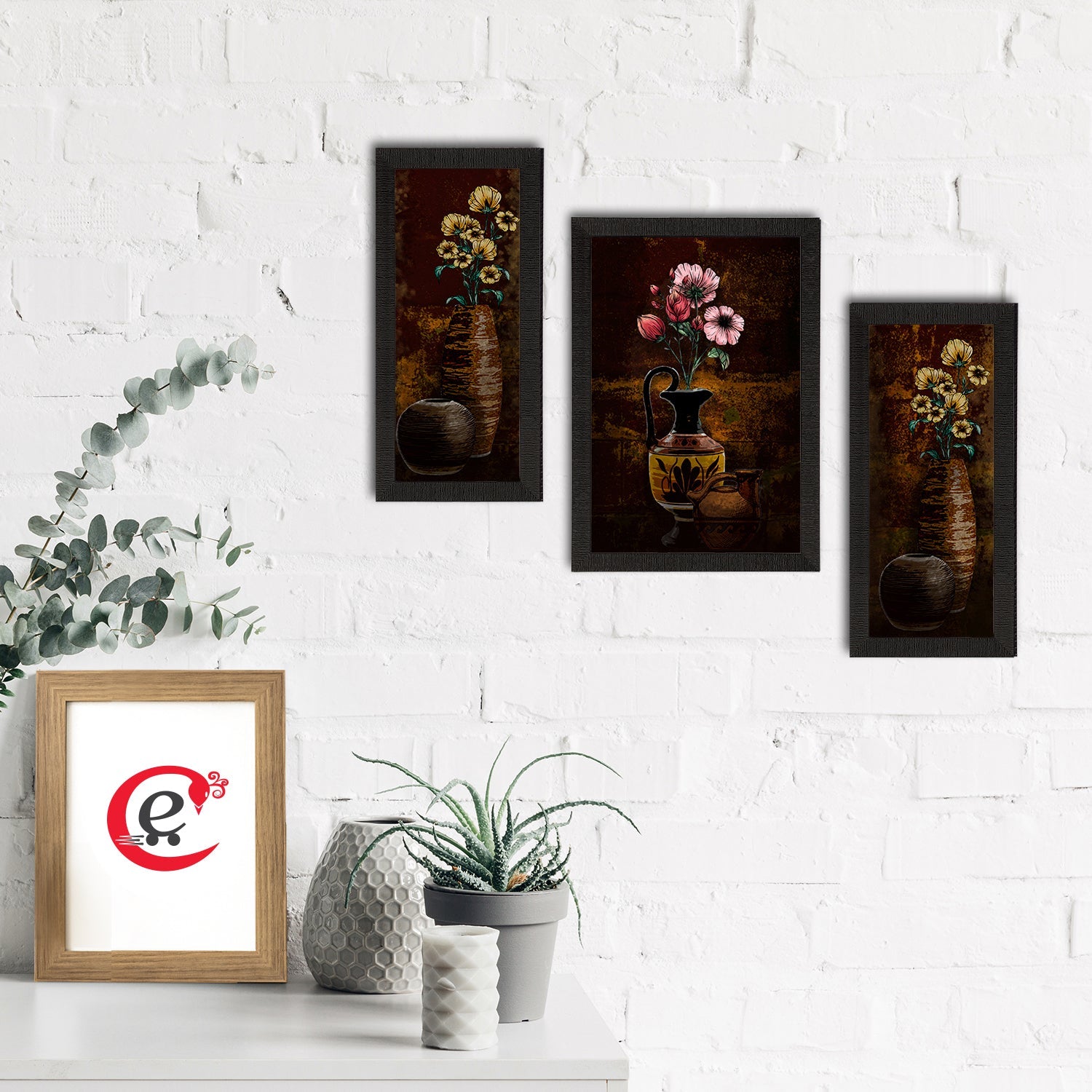 Set of 3 Botanical and Floral Satin Matt Textured UV Art Painting Kafalo