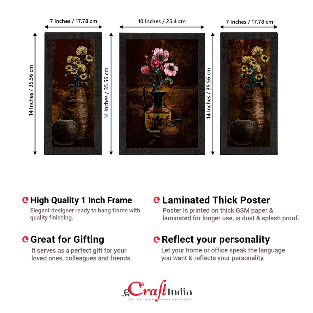 Set of 3 Botanical and Floral Satin Matt Textured UV Art Painting Kafalo