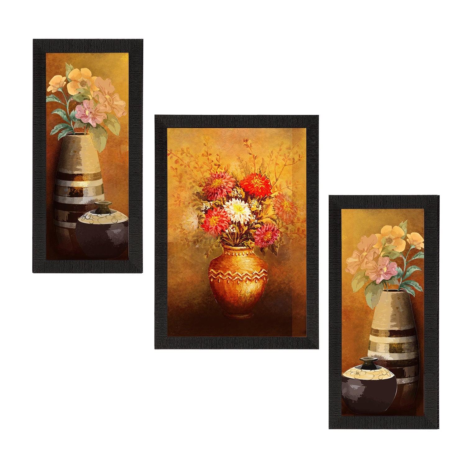 Set of 3 Botanical and Floral Satin Matt Textured UV Art Painting Kafalo