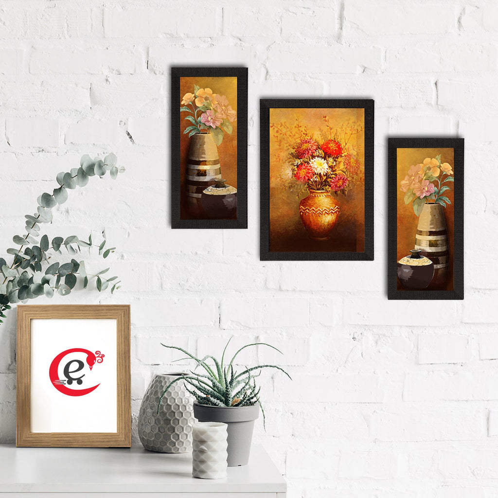 Set of 3 Botanical and Floral Satin Matt Textured UV Art Painting Kafalo