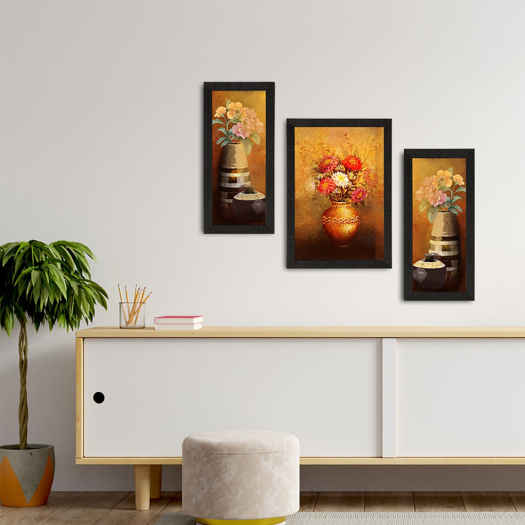 Set of 3 Botanical and Floral Satin Matt Textured UV Art Painting Kafalo