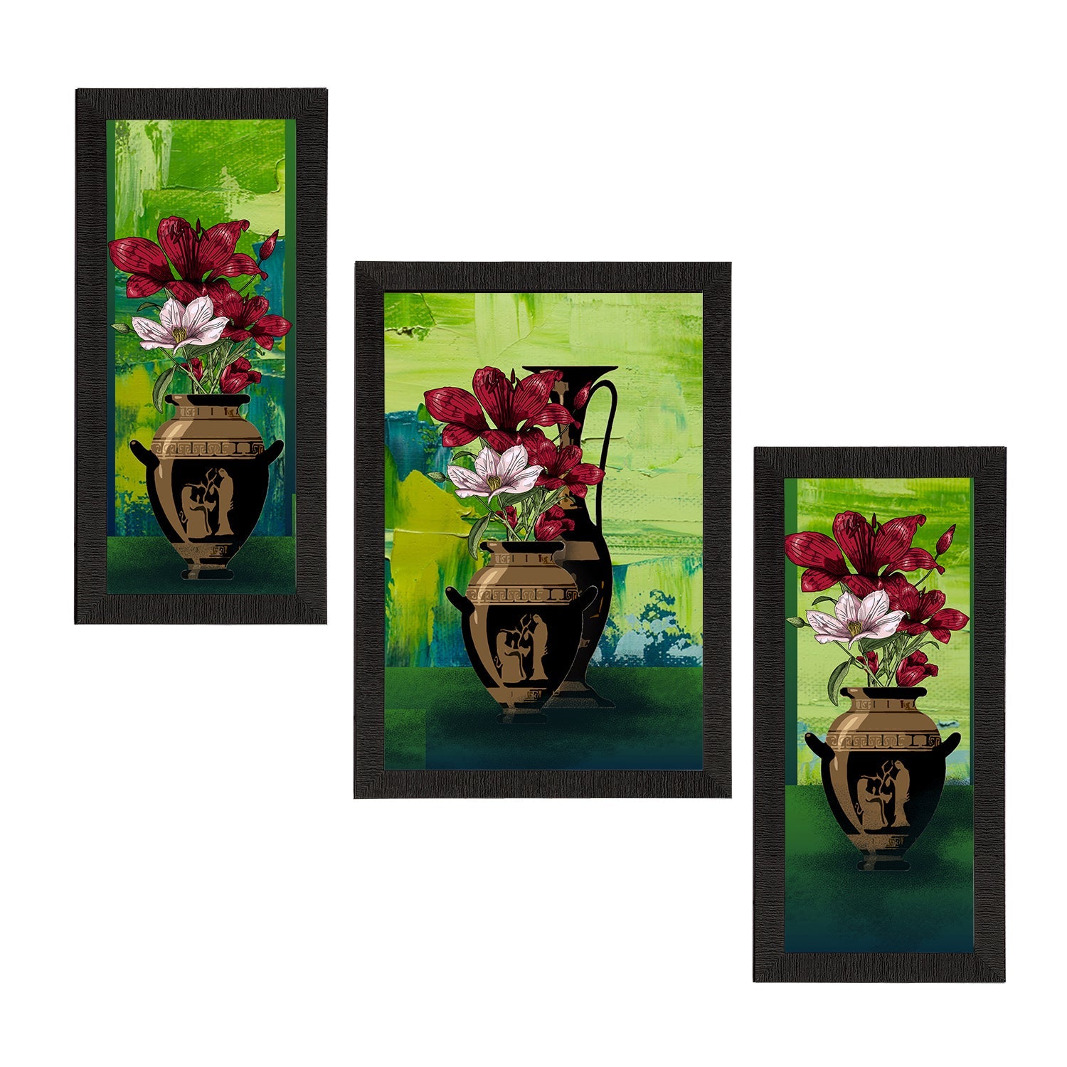 Set of 3 Botanical and Floral Satin Matt Textured UV Art Painting Kafalo