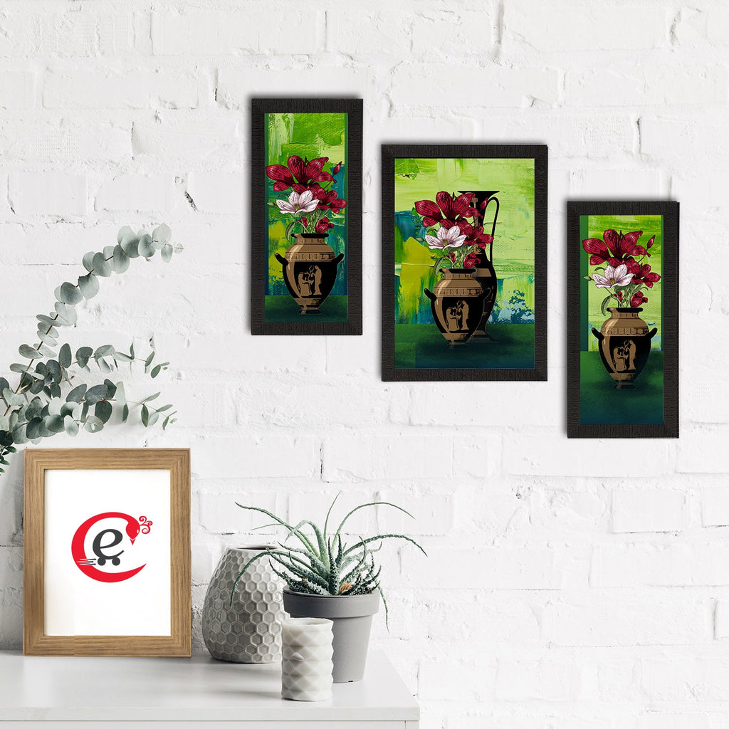 Set of 3 Botanical and Floral Satin Matt Textured UV Art Painting Kafalo