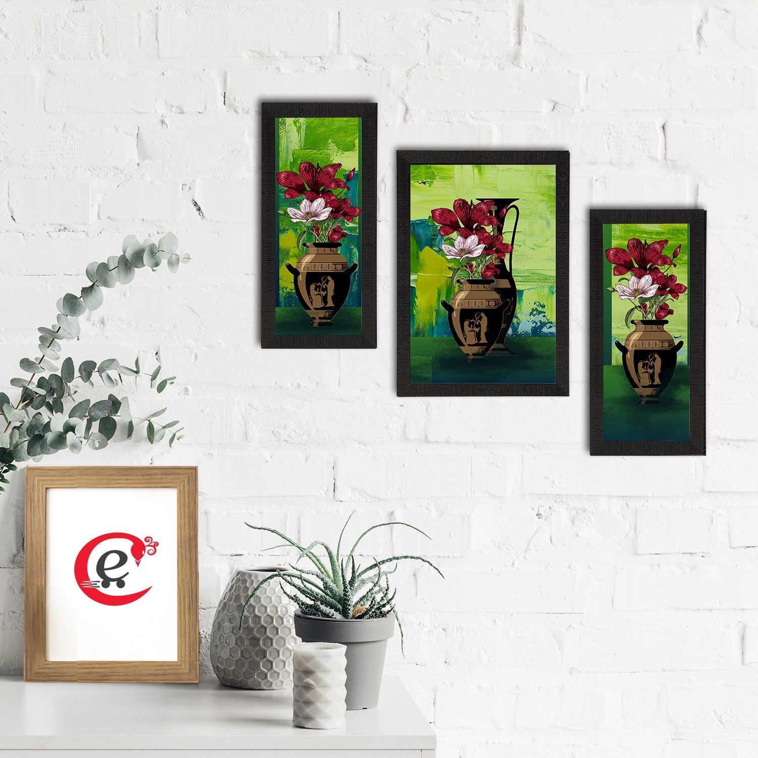 Set of 3 Botanical and Floral Satin Matt Textured UV Art Painting Kafalo