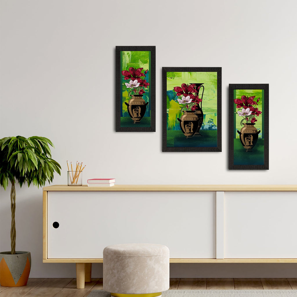 Set of 3 Botanical and Floral Satin Matt Textured UV Art Painting Kafalo