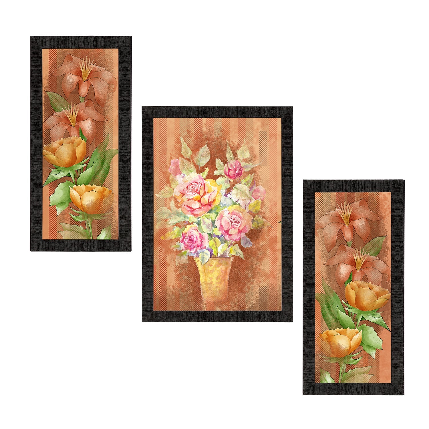 Set of 3 Botanical and Floral Satin Matt Textured UV Art Painting Kafalo